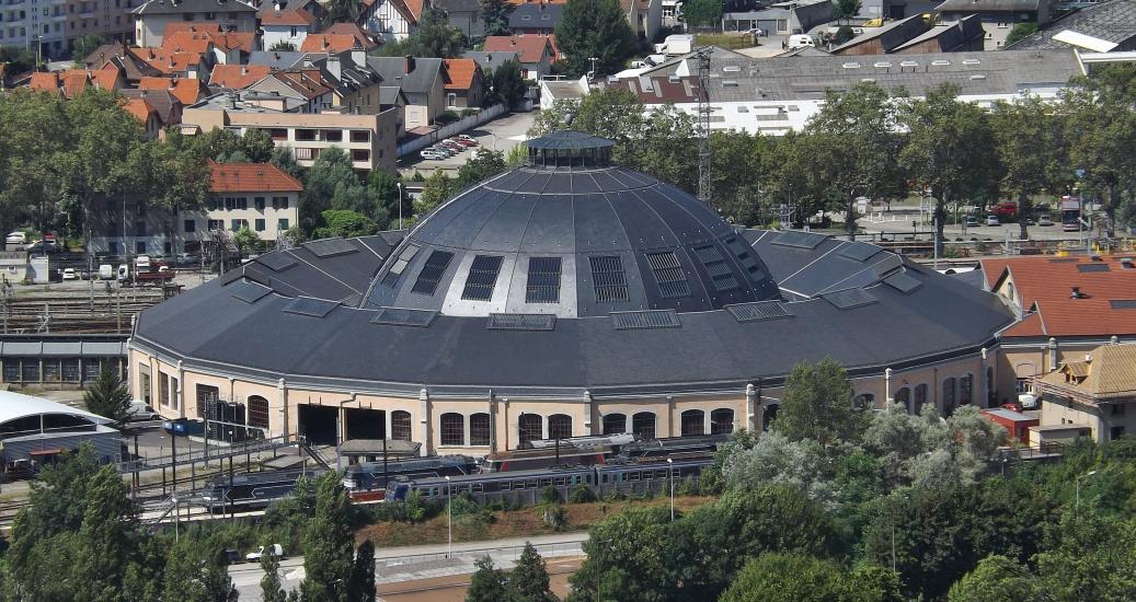 Vue aérienne de La rotonde ferroviaire de Chambéry