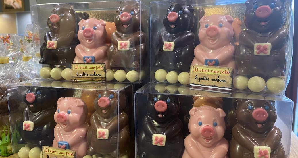 Les trois petits cochons en chocolat