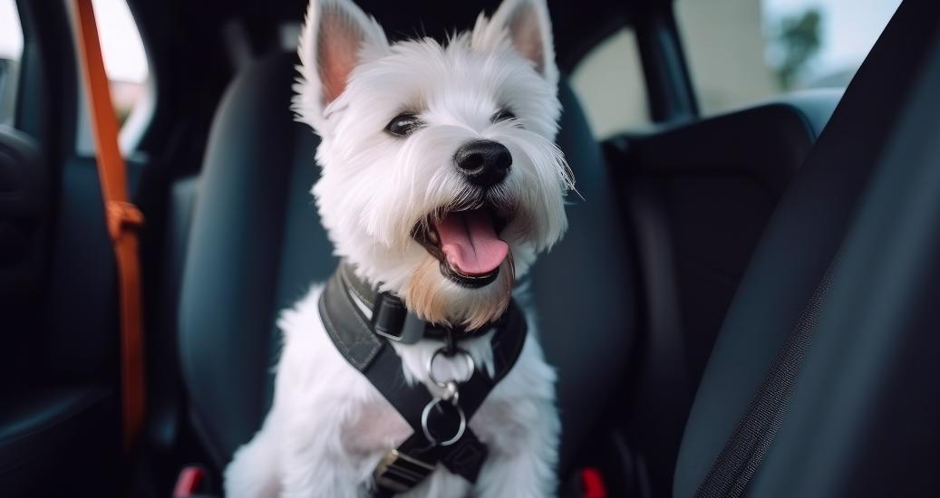 Chien en voiture qui voyage