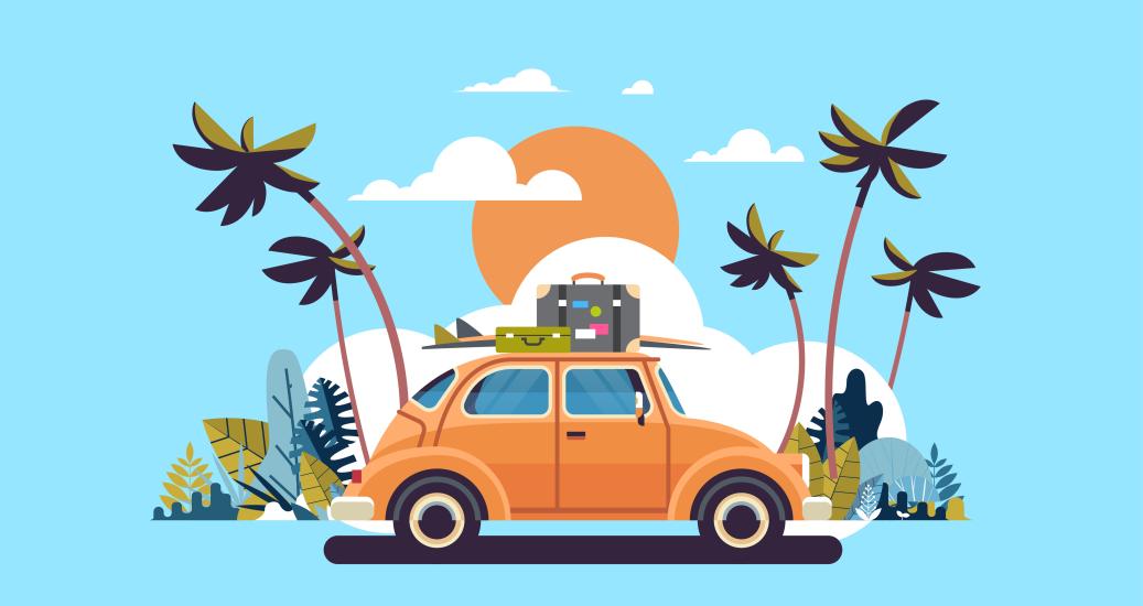 Illustration voiture et palmier