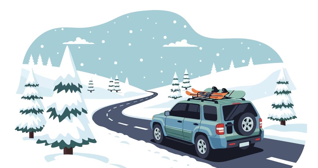 illustration voiture avec des skis sir le toit