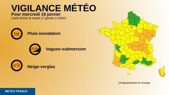 Vigilance orange Météo France pour mercredi