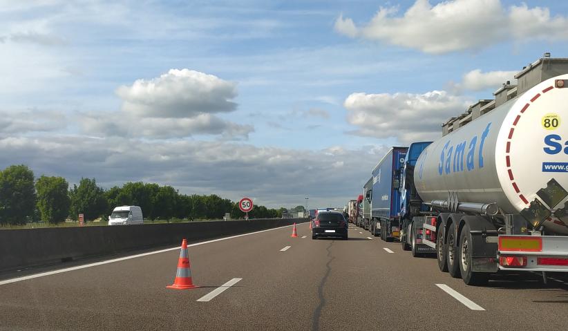 Voies autoroute A6 Chantier en juin 2024 - cône