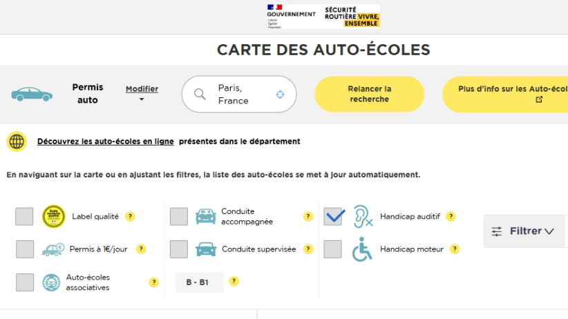 Carte officielle auto-écoles