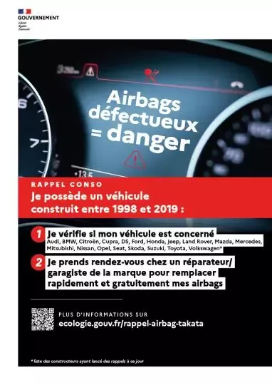 Affiche de la campagne gouvernementale pour le rappel d'airbags Takata