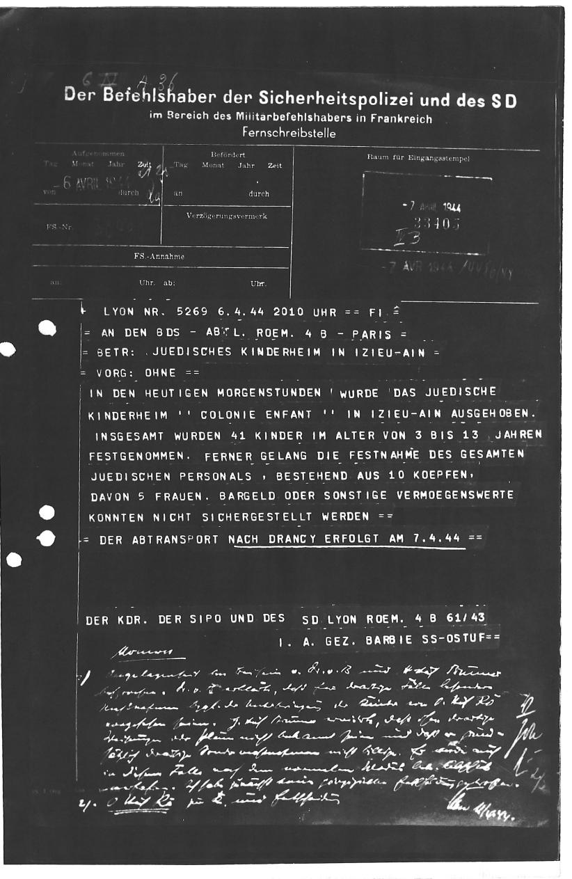 Télégramme de Klaus Barbie