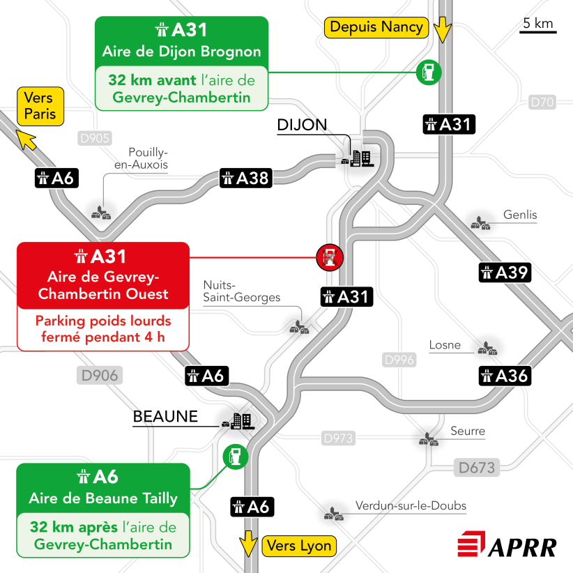 Carte situation du chantier A31 aire de Gevrey Ouest