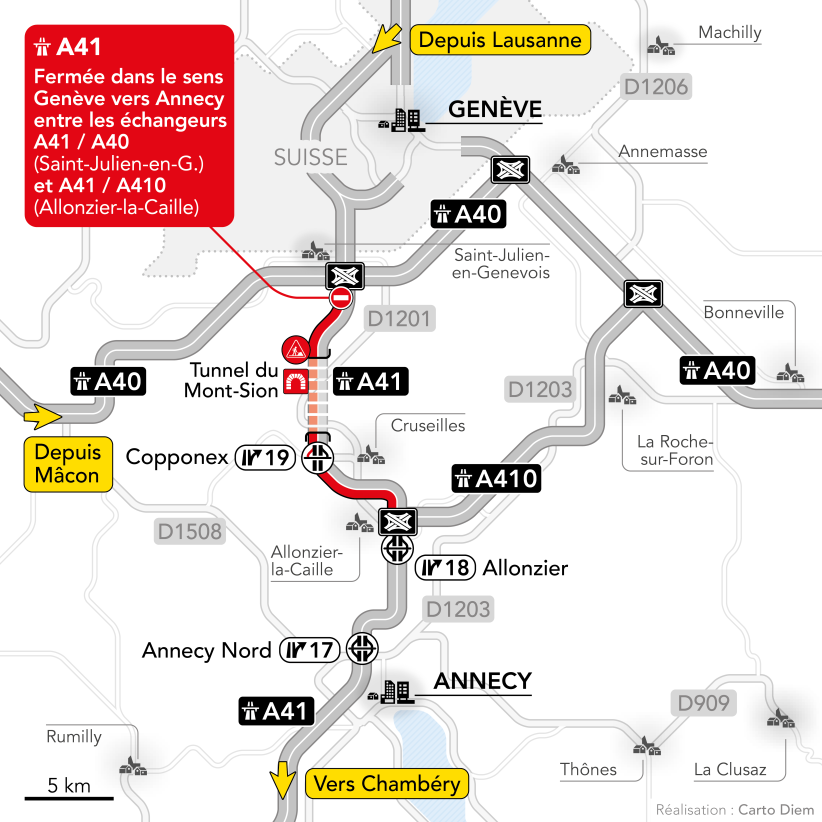 Carte fermeture A41 nord 1509