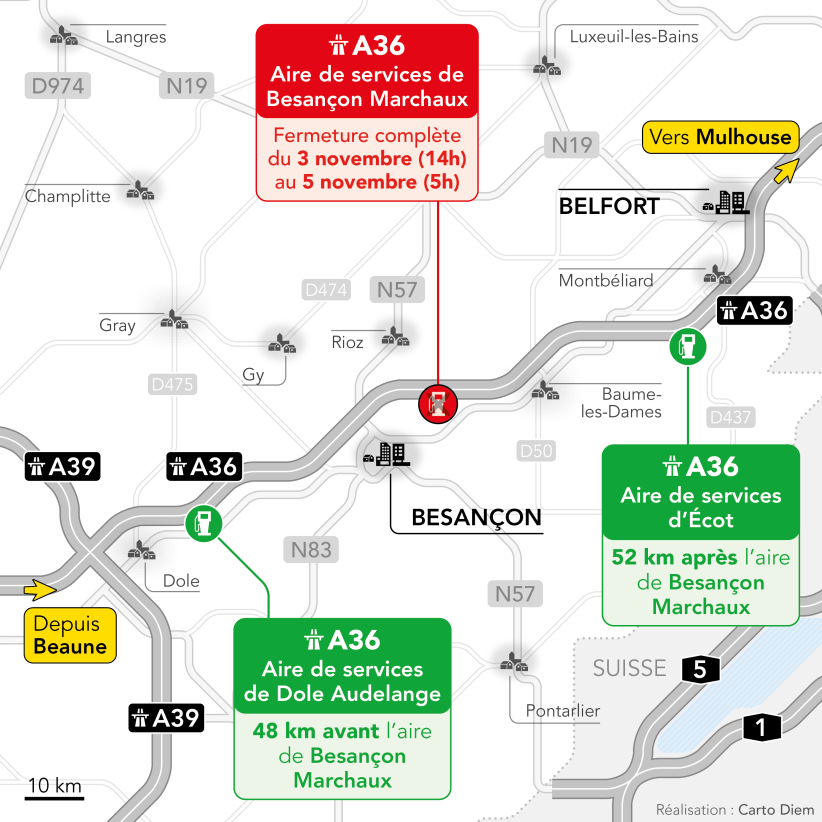 Carte de fermeture Besançon Marchaux