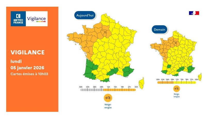 Carte vigi Météo France 10h le 5/1 2026
