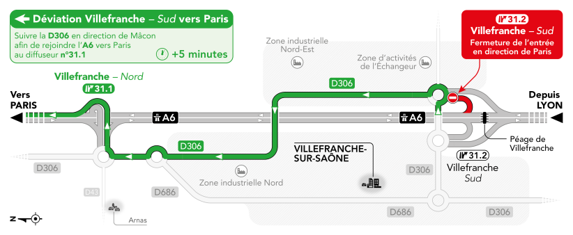 Schéma de déviation fermeture accès 31.2 Villefranche