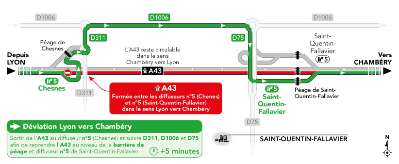 A43 Schéma de déviation entre Chesnes et Saint-Quentin-Fallavier