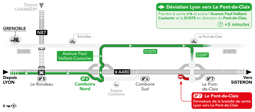 A480 schéma de la déviation mise en place los de la fermeture de la sortie n°
