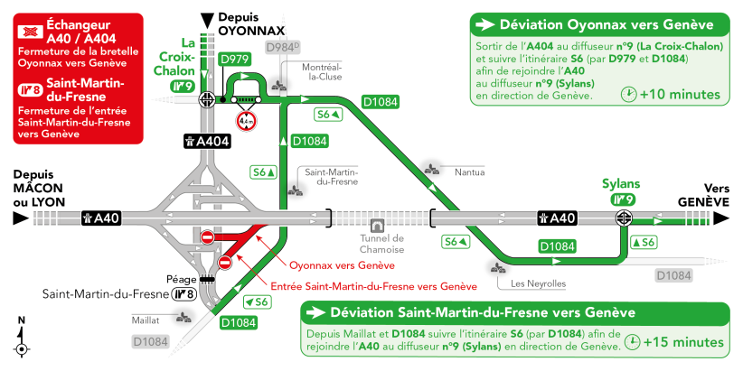Schéma des déviations activées du mardi 02/06 à 21h jusqu'au vendredi 05/06 à 6h 