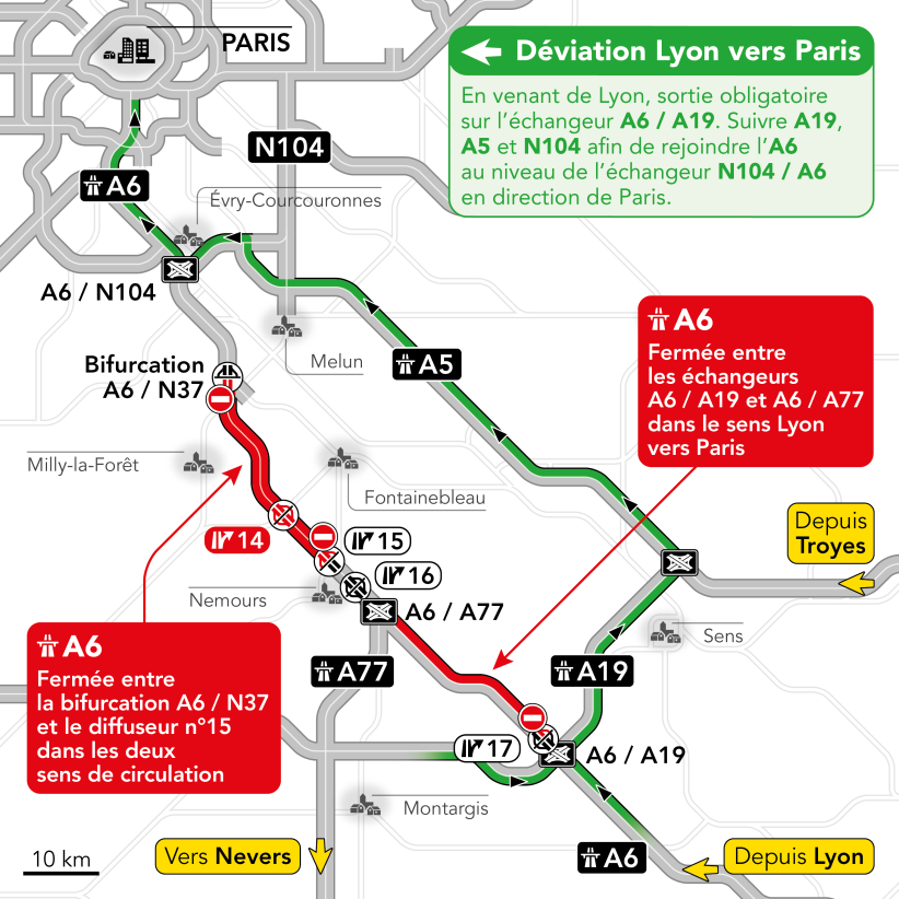 A6 Fontainebleau déviations
