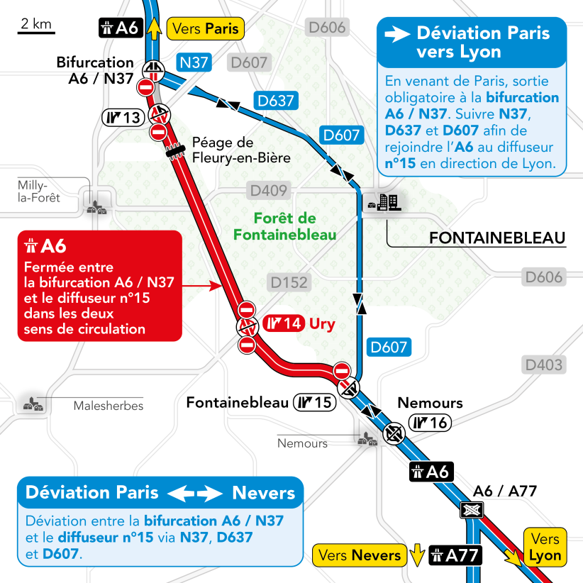 Incendie Fontainebleau, déviation A77