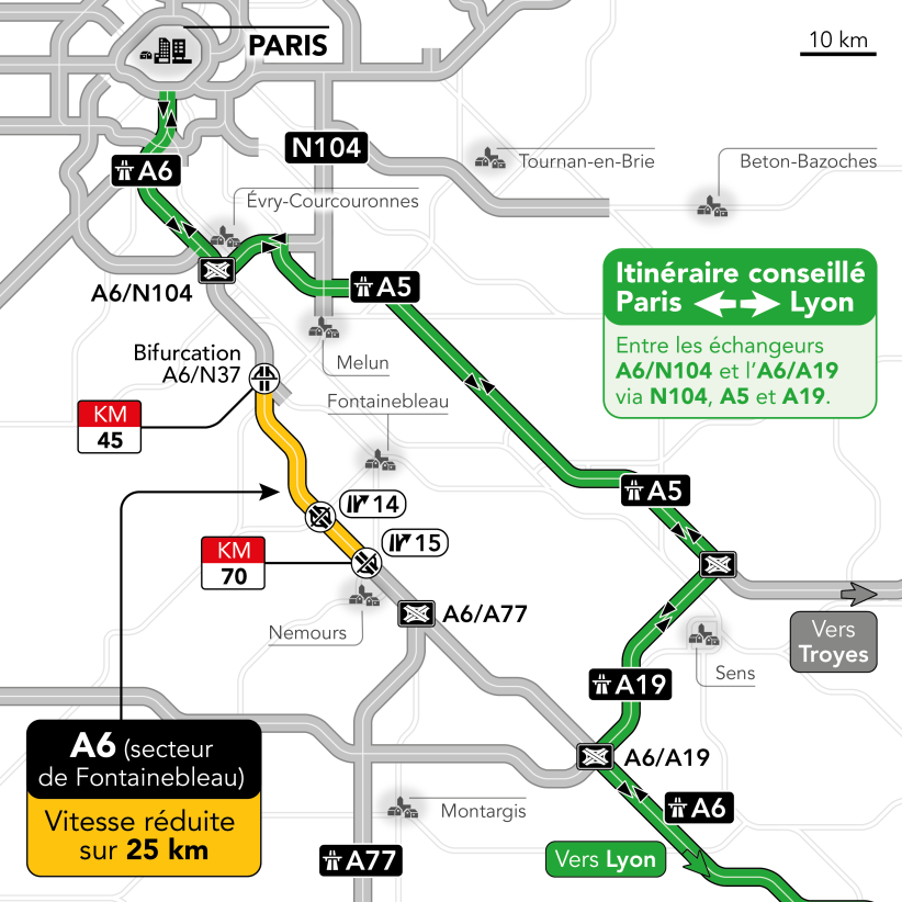 itinéraire conseillé sur l'itinéraire Paris <> Lyon